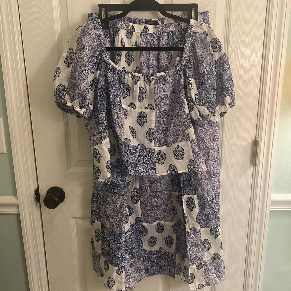 J.Crew side slit patchwork maxi skirt set with cropped top. Blue and white sz S - Picture 11 of 15
